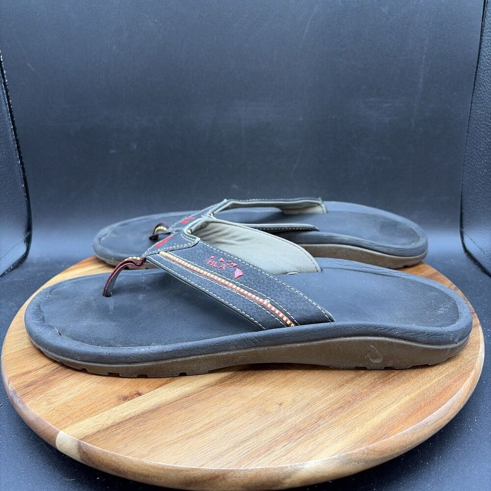 Olukai KIA'I II Mens Size 12 Thong Sandals Black Flip Flops Hawaii Assn HLA